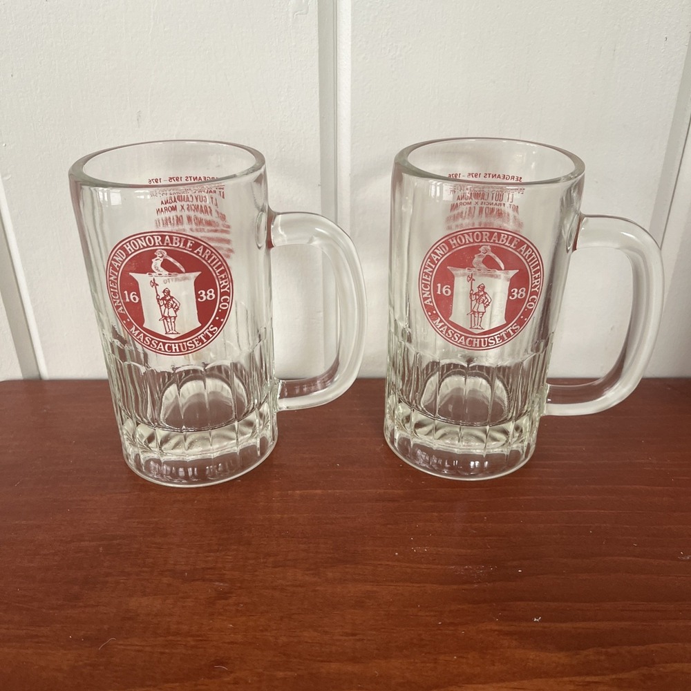 Massachusetts Ancient And Honorable Artillery Co. Two Bar Drinking Glasses Mugs